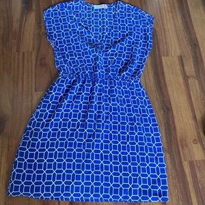 Amanda Uprichard silk blue and white crossover dress size L.